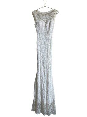 Windsor White Lace & Sequin Mermaid Gown with Illusion Neckline - Size 3/4